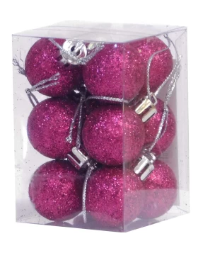Σετ 12 τεμ. Χριστουγεννιάτικες Μπάλες Φούξια Glitter 2.5cm 236558