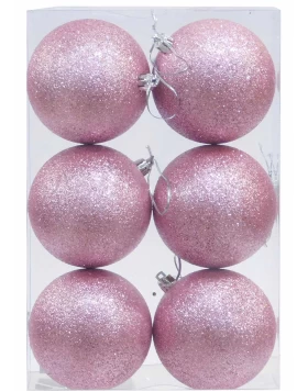 Σετ/6 τεμ. Χριστουγεννιάτικες Μπάλες Ροζ με Glitter 8cm 237256