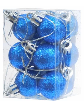 Σετ 12 τεμ. Χριστουγεννιάτικες Μπάλες Μπλέ με Glitter 2.5cm 237289b