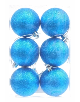 Σετ 6 τεμ. Χριστουγεννιάτικες Μπάλες Μπλέ Γαλάζιο με Glitter 6cm 236019c