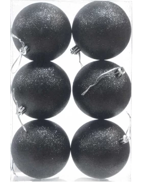 Σετ 6 τεμ. Χριστουγεννιάτικες Μπάλες Μαύρες Glitter 6cm 236577