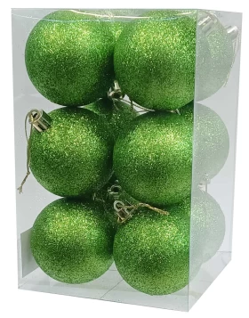 Σετ 12 τεμάχια Χριστουγεννιάτικες Μπάλες Πράσινες με Glitter 6cm 237537