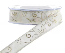 Χριστουγεννιάτικη Κορδέλα Ταφτάς Εκρού 9m x2.5cm 44989 (Thumb 1)