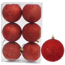 Set/6 τεμ Χριστουγεννιάτικες Μπάλες Κόκκινες Glitter 8cm 235997 (Thumb 1)