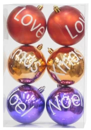 Σετ 6 τεμ. Χριστουγεννιάτικες Μπάλες σε Τρία Χρώματα με Σχέδιο 8cm 236264 (Thumb 1)