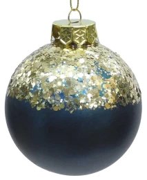 Χριστουγεννιάτικη Μπάλα Blue/Black Mat με Glitter 8cm 53183a (Thumb 1)