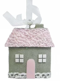 Polyresin Χριστουγεννιάτικο Στολίδι Σπιτάκι Ροζ 6cm 08032 (Thumb 1)