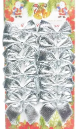 Σετ 12 τεμ. Χριστουγεννιάτικα Φιογκάκια Ασημί 5.5x h6cm 237434 (Thumb 1)