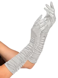 Αποκριάτικα Γάντια Plisse Satin Elastane Ασημί 44cm 34316 (Thumb 1)
