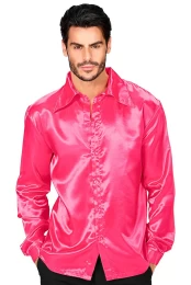 Satin Αποκριάτικο Πουκάμισο 70s Disco Ροζ 319488 (Thumb 1)