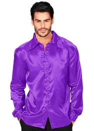 Satin Αποκριάτικο Πουκάμισο 70s Disco Μωβ 95543 (Thumb 1)