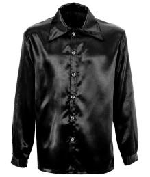 Satin Αποκριάτικο Πουκάμισο 70s Disco Μαύρο 318547 (Thumb 2)