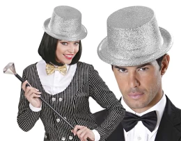 Αποκριάτικο Ημίψηλο Καπέλο Ασημί με Glitter 318042 (Thumb 1)