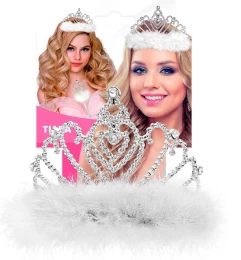 Αποκριάτικη Τιάρα Ασημί με Μαραμπού Deluxe 318190 (Thumb 4)