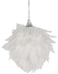 Χριστουγεννιάτικη Μπάλα Άσπρη με Φύλλα και Γκλίτερ 8cm 879999a (Thumb 1)