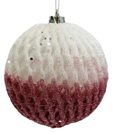 Ροζ Άσπρο Χριστουγεννιάτικη Μπάλα 8cm 237554 (Thumb 1)