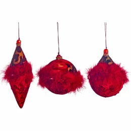 JΚ Home Décor - Μπάλα Μπορντώ Feathered 8cm S/3 (Thumb 1)