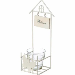 JΚ Home Décor - Βάση Μεταλλική Λευκή με Γυαλάκι 11x8x25cm (Thumb 1)