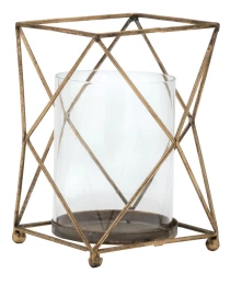 JΚ Home Décor - Κηροπήγιο Μεταλλικό με Γυαλί Λευκό 18x18x18.5cm (Thumb 1)