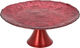 JΚ Home Décor - Πιατέλα Γυάλινη με Βάση Κόκκινη 28cm (Thumb 1)