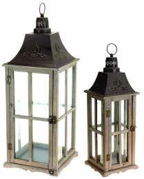 JΚ Home Décor - Φανάρι Ξύλινο Καφέ 28x76-20x60cm S/2 (Thumb 1)