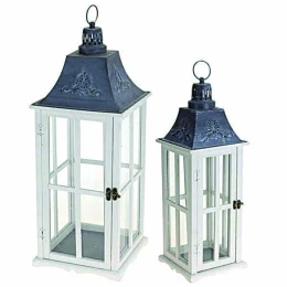 JΚ Home Décor - Φανάρι Ξύλινο Λευκό 28x75-20x57cm  S/2 (Thumb 1)