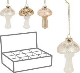 JΚ Home Décor - Στολίδι Μανιτάρι Γυάλινο 9cm 3Σχδ (Thumb 1)