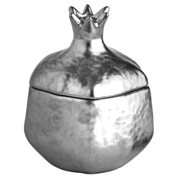 JΚ Home Décor - Ρόδι Κεραμικό Ανοιγόμενο Ασημί 16x11cm (Thumb 1)