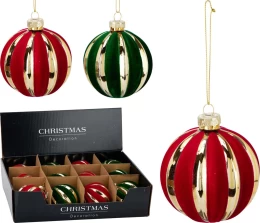 JK Home Décor - Μπάλα Χριστουγέννων Velvet Stripes από Γυαλί 8cm 2Σχδ (Thumb 1)