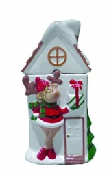 JK Home Décor - Μπισκοτιέρα Σπίτι-Τάρανδος Λευκή 12.5x11x22cm (Thumb 1)