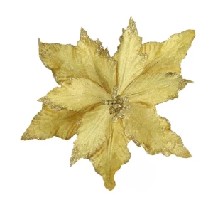 Χριστουγεννιάτικο Λουλούδι Στολίδι Αλεξανδρινό Χρυσό 25cm 143844