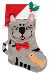 Χριστουγεννιάτικη Κάλτσα με Ανάγλυφο Σχέδιο Γατούλα 40cm 237377