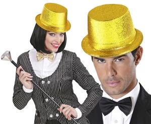 Αποκριάτικο Ημίψηλο Καπέλο Χρυσό με Glitter 318043
