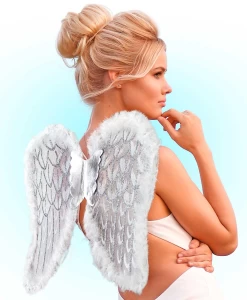Φτερά Αγγέλου Άσπρα με Glitter και Μαραμπού 52x42cm 318174