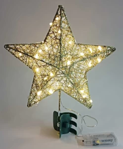 Φωτιζόμενη Χριστουγεννιάτικη Κορυφή Δέντρου Αστέρι Χρυσό 25cm 237529