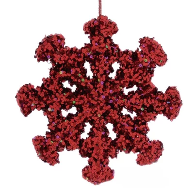 Χριστουγεννιάτικη Διακοσμητική Νιφάδα Κόκκινη με Πούλιες 30cm 81018