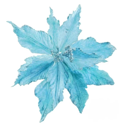 Χριστουγεννιάτικο Λουλούδι Στολίδι Αλεξανδρινό Γαλάζιο 25cm 143840