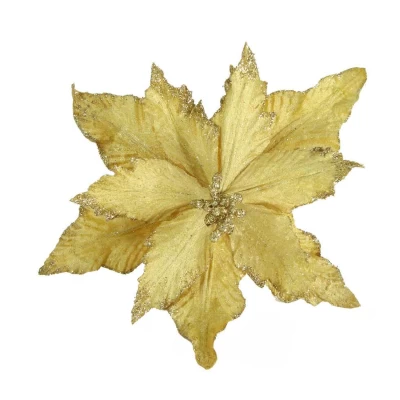 Χριστουγεννιάτικο Λουλούδι Στολίδι Αλεξανδρινό Χρυσό 25cm 143844