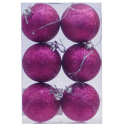 Set/6 τεμ Χριστουγεννιάτικες Μπάλες Φούξια Glitter 8cm 236015