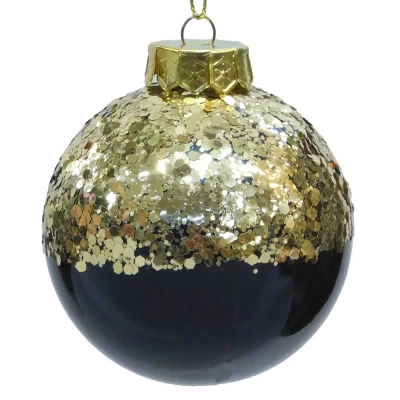Χριστουγεννιάτικη Μπάλα Blue/Black Γυαλιστερό με Glitter 8cm 53183b