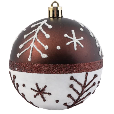 Καφέ - Άσπρο Χριστουγεννιάτικη Μπάλα 8cm 223967a