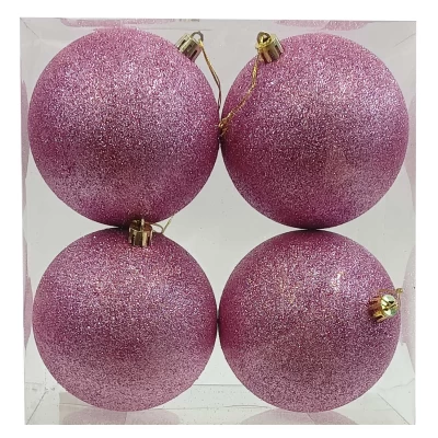 Σετ 4 τεμάχια Χριστουγεννιάτικες Μπάλες Ροζ με Glitter 10cm 237538