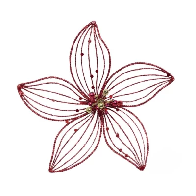 Χριστουγεννιάτικο Μεταλλικό Στολίδι Λουλούδι Κόκκινο 16cm 16447