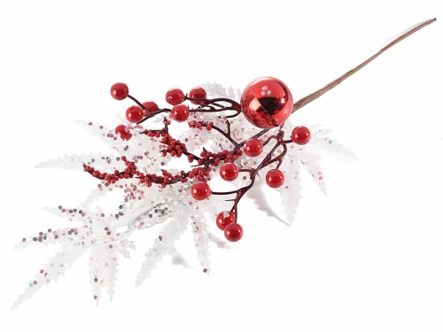 Χριστουγεννιάτικο Διακοσμητικό Κλαδί Άσπρο Κόκκινο 43cm 090430