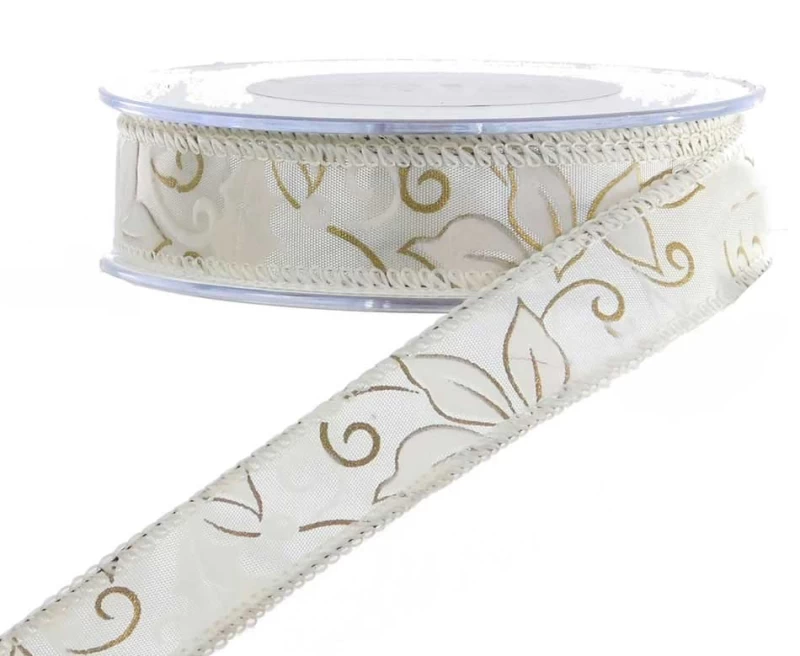 Χριστουγεννιάτικη Κορδέλα Ταφτάς Εκρού 9m x2.5cm 44989 (Preview 1)