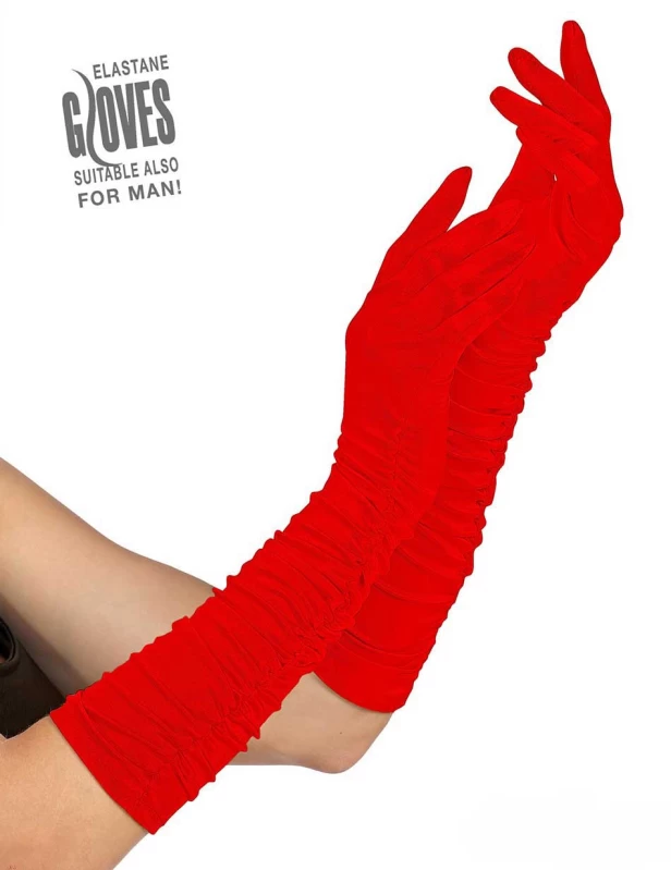 Κόκκινα Γάντια Plisse Elastane 37cm 317076 (Preview 1)