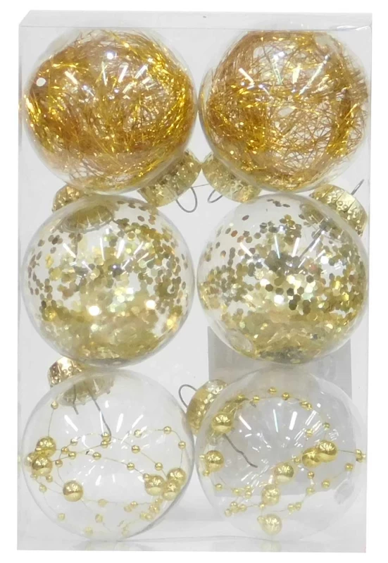 Σετ 6 τεμ. Χριστουγεννιάτικες Μπάλες Διάφανες σε Τρία Σχέδια Χρυσό 6cm 236252 (Preview 1)