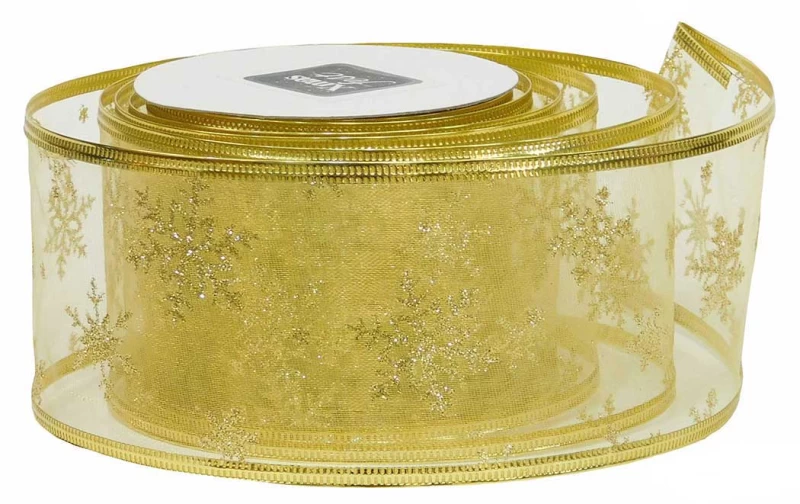 Χριστουγεννιάτικη Κορδέλα Χρυσή με τύπωμα  5.5m x 6cm 236315b (Preview 1)