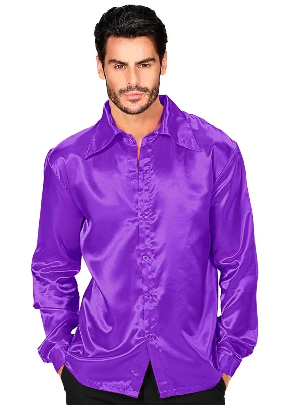 Satin Αποκριάτικο Πουκάμισο 70s Disco Μωβ 95543 (Preview 1)