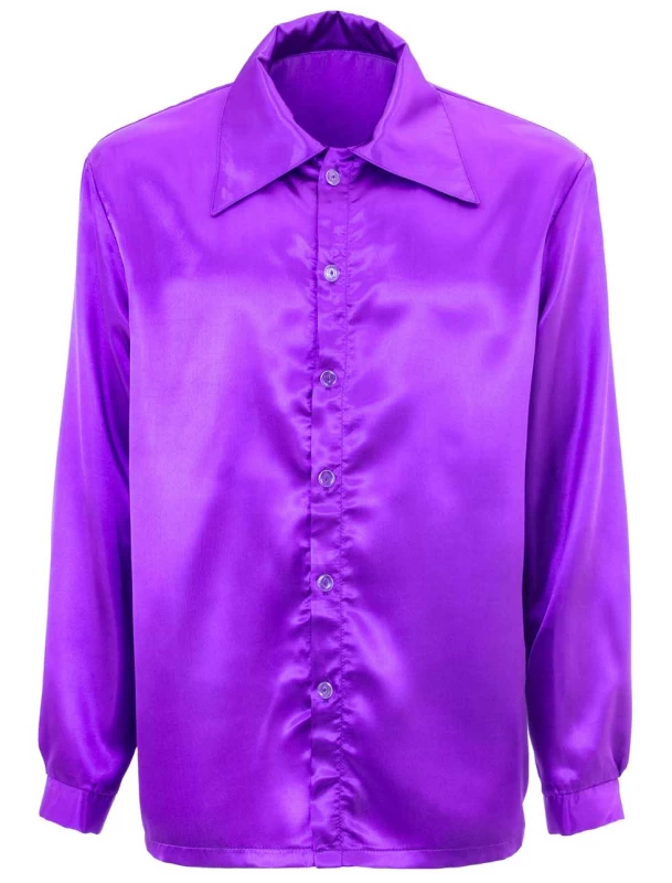 Satin Αποκριάτικο Πουκάμισο 70s Disco Μωβ 95543 (Preview 2)